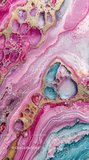 Vibrant Pink and Blue Fluid Abstract Art with Gold Accents