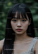 Portrait of a Young Woman with Black Hair in Natural Outdoor Setting