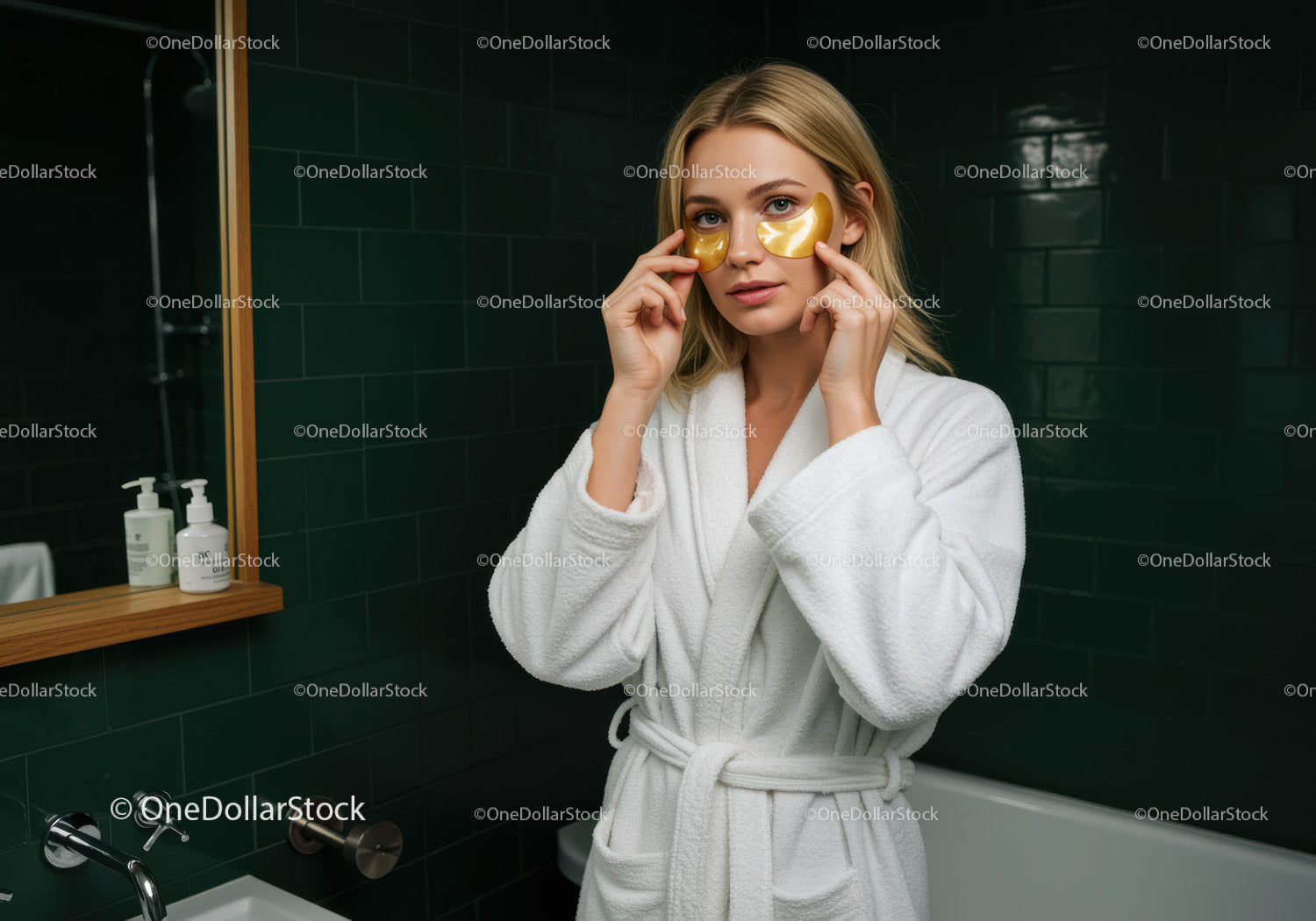 Woman Applying Face Mask in Modern Bathroom for Skin Care