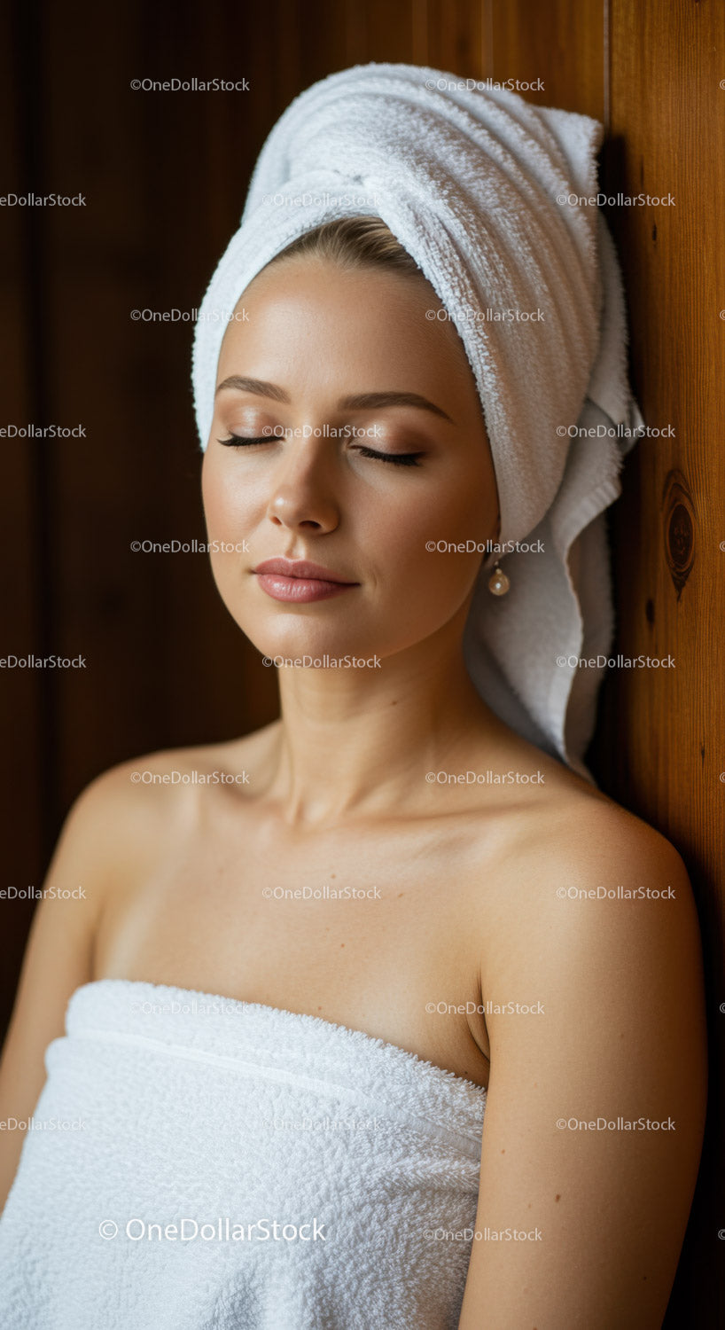 Relaxing Woman with Towel Wrap at Spa for Wellness and Beauty