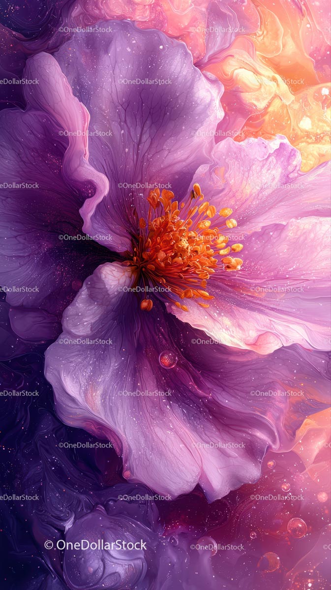 Vivid Macro of Purple Flower with Orange Stamens for Artistic Floral Design