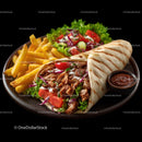 Delicious Gyros Pork Wrap with Fresh Vegetables and Dip