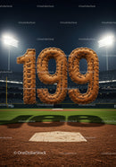 Baseball stitched leather numbers 199 on stadium field
