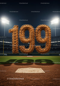 Baseball stitched leather numbers 199 on stadium field