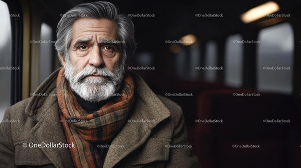 Elderly Man Wearing Plaid Scarf and Wool Coat