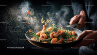 Fresh Shrimp and Green Bean Stir-Fry in a Black Wok