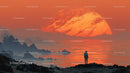 Astronaut Exploring a Surreal Alien Landscape with a Giant Orange Planet