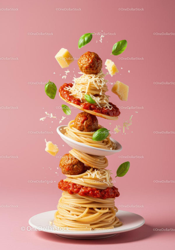 Floating Spaghetti with Meatballs and Fresh Basil