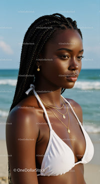 Elegant Young Woman with Braided Hair on Sunny Beach