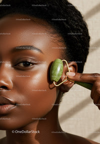 Close-Up of Woman Using Jade Roller for Skincare Treatment