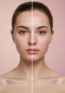 Close-Up Portrait of a Woman with Flawless and Acne-Prone Skin