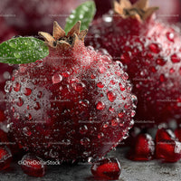 Close-up of Fresh Juicy Red Pomegranate with Water Droplets