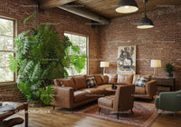 Modern Living Room with Exposed Brick Wall and Green House Plant