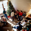 Family Gathering Around Christmas Tree in Cozy Living Room