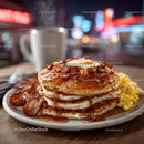 Sweet Pancakes with Bacon and Maple Syrup on a Breakfast Plate