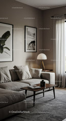 Modern Living Room with Beige Sofa and Wall Art Decoration