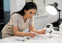Female Scientist Conducting Medical Laboratory Research with Test Tubes