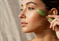 Close Up of Woman Using Jade Roller for Skin Rejuvenation