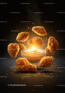 Golden fried chicken pieces with creamy dipping sauce