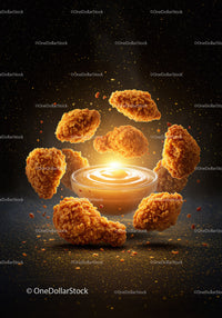 Golden fried chicken pieces with creamy dipping sauce