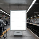 Blank advertising board at modern subway platform