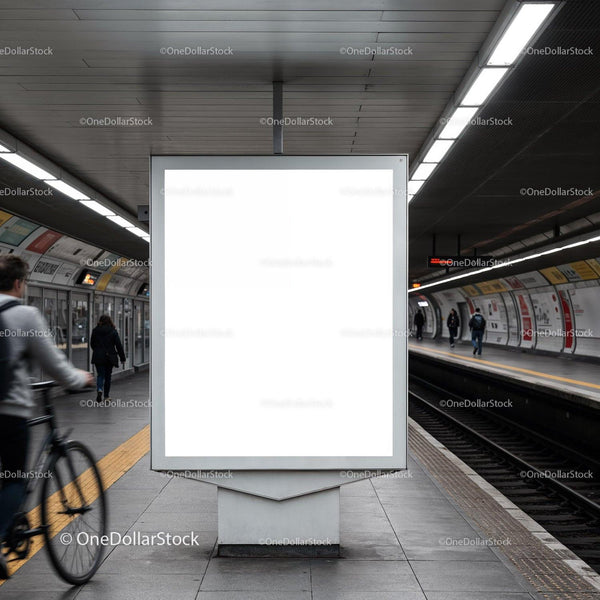 Blank advertising board at modern subway platform JPG Mockup Image
