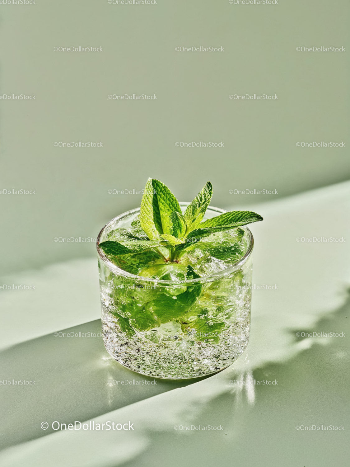 Refreshing Mint Cocktail with Crushed Ice in Glass