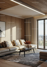 Stylish Modern Living Room with Natural Light and Scenic View