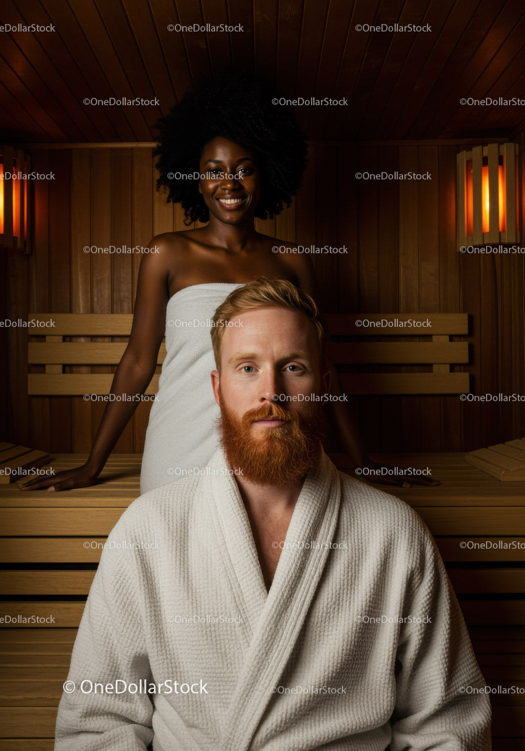 Relaxing Sauna Scene with Wooden Interior and Warm Lighting