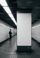 Minimalist Subway Tunnel with Tiled Walls and Modern Lighting