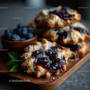 Fresh Blueberry and Berry Jam Scones on Wooden Serving Board
