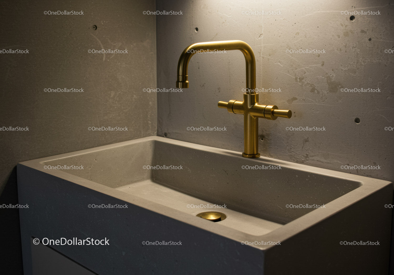 Modern Gold Bathroom Sink Faucet with Curved Spout and Cross Handles