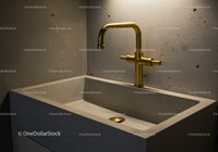 Modern Gold Bathroom Sink Faucet with Curved Spout and Cross Handles