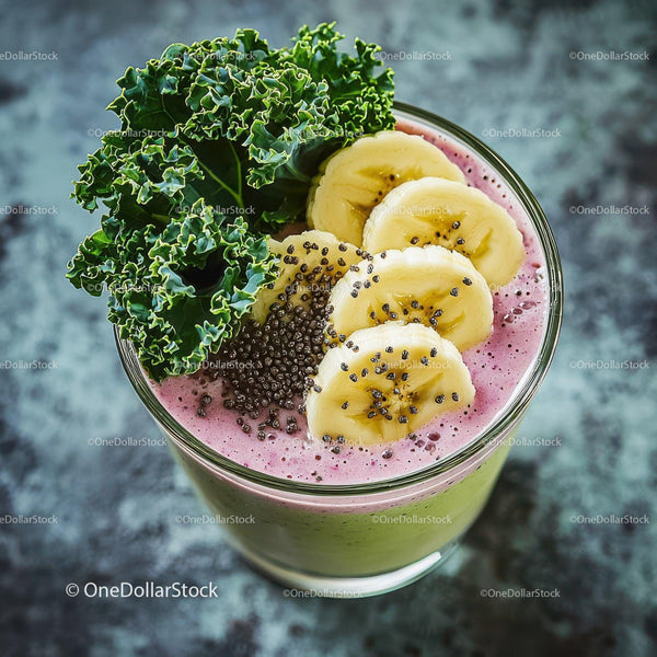 Kolorowa miska smoothie z jagodami acai, bananem i nasionami chia