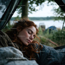 Serene Young Woman Sleeping Inside a Camping Tent At Forest Lake