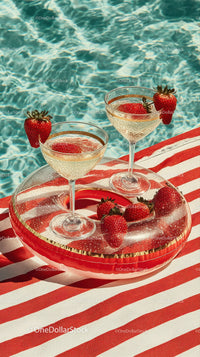 Strawberry Cocktails on Poolside with Red and Green Accents