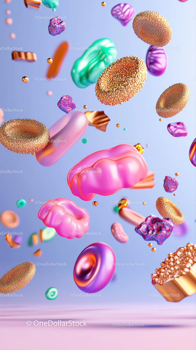 Colorful Floating Candy Sweets in Mid-Air for Advertising