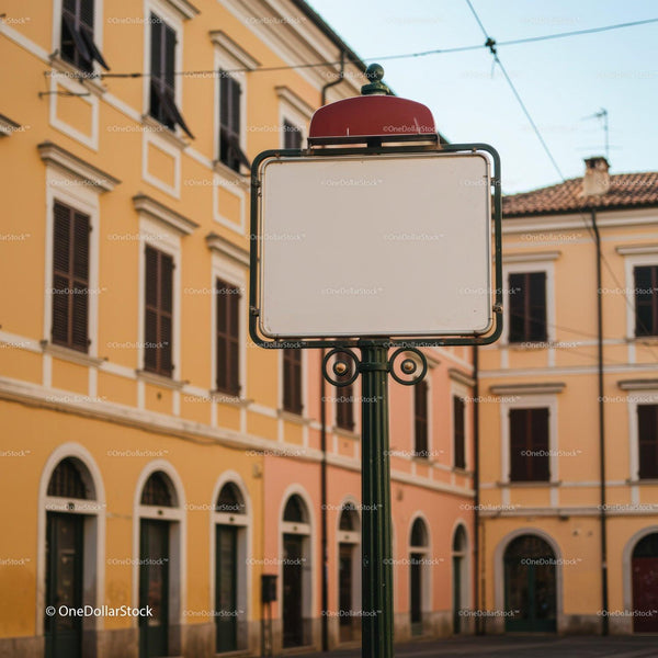 Empty street sign in historic European town square JPG Mockup Image