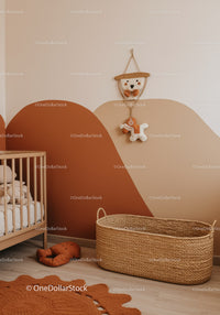 Cute Baby Nursery Wall Decor with Teddy Bear Wall Hanging and Woven Basket