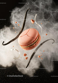 Pink Macaron with Vanilla Pods in Flour Explosion