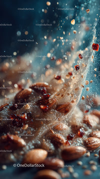 Juicy Pomegranate Seeds Splash with Water in Vibrant Colors