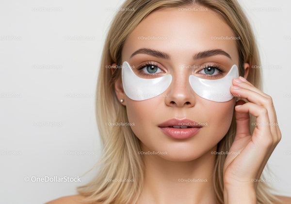 Close-up of Woman with Under-eye Patches Preparing for Skincare Routine
