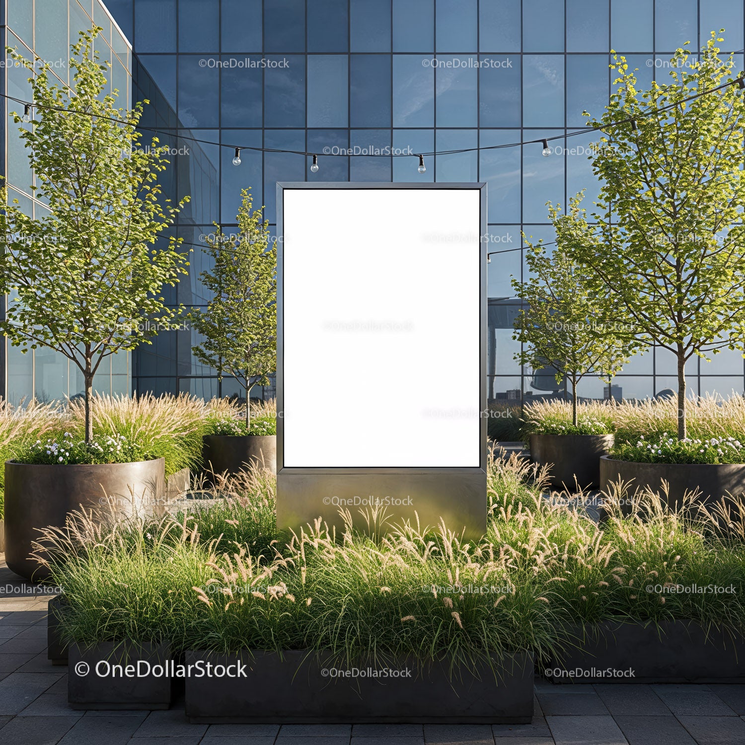 Blank Urban Billboard Surrounded by Greenery and Trees