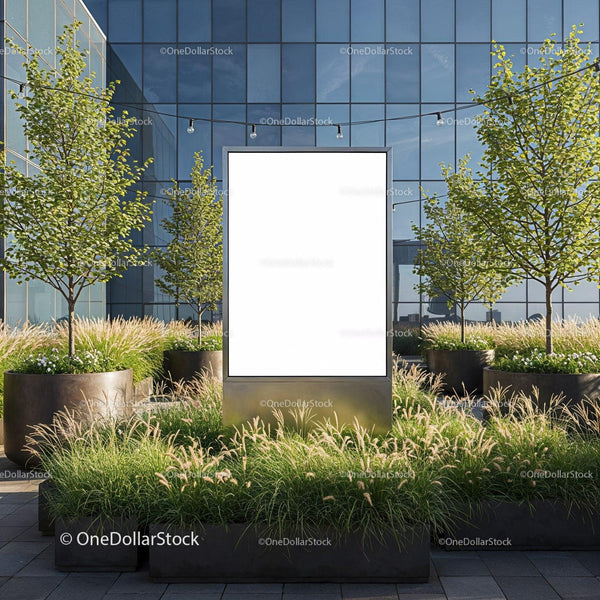 Blank Urban Billboard Surrounded by Greenery and Trees JPG Mockup Image