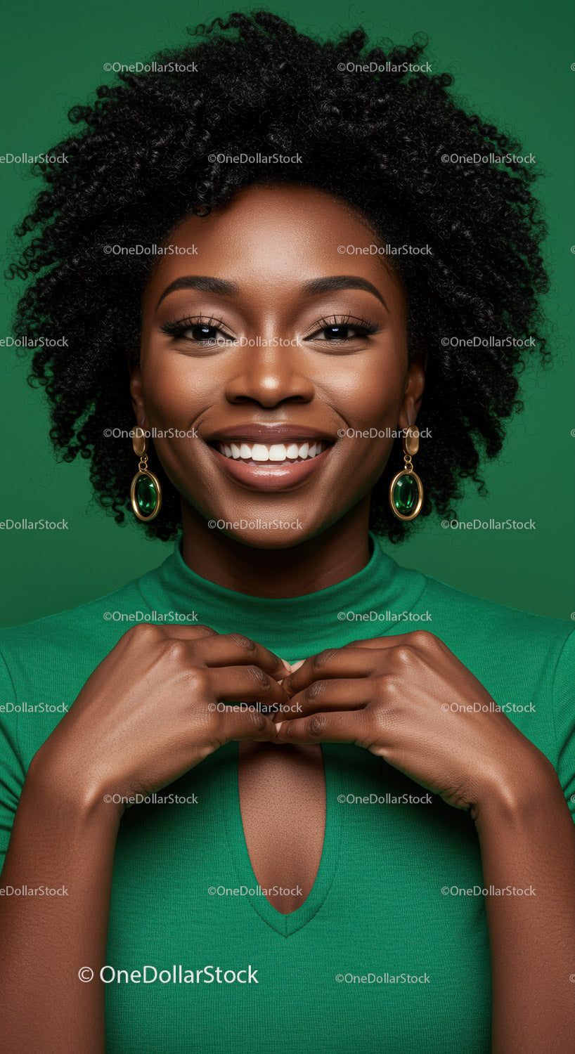 Elegant Portrait of a Smiling African Woman in Green Fashion