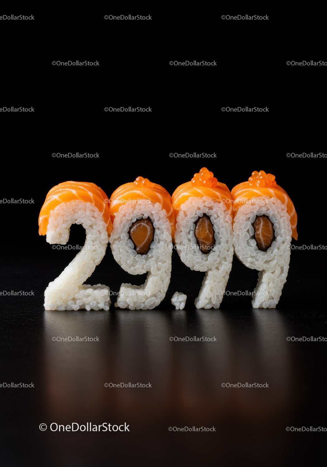 Sushi w kształcie 29,99 na czarnym tle