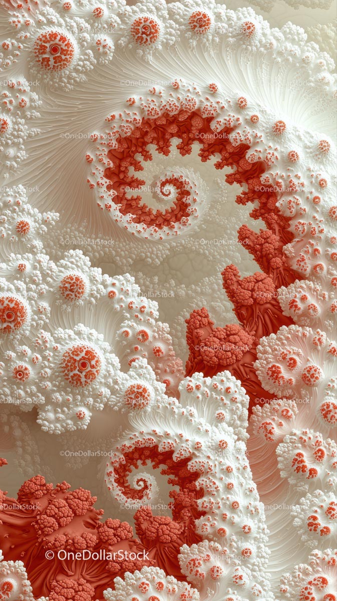 Detailed Abstract Spiral Pattern in Coral Reef Colors