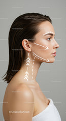 Profile of a Woman with Skincare Outlines and Facial Contouring