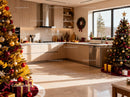 Modern kitchen decorated with festive Christmas ornaments