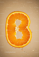 Fresh Orange Slice Shaped Like Number Eight with Water Droplets